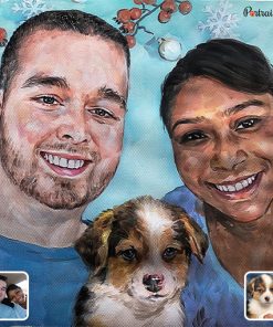 photo to couple and dog watercolor painting