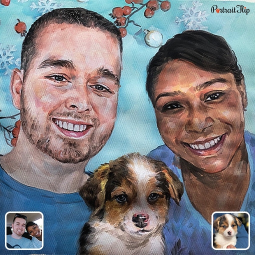 photo to couple and dog watercolor painting