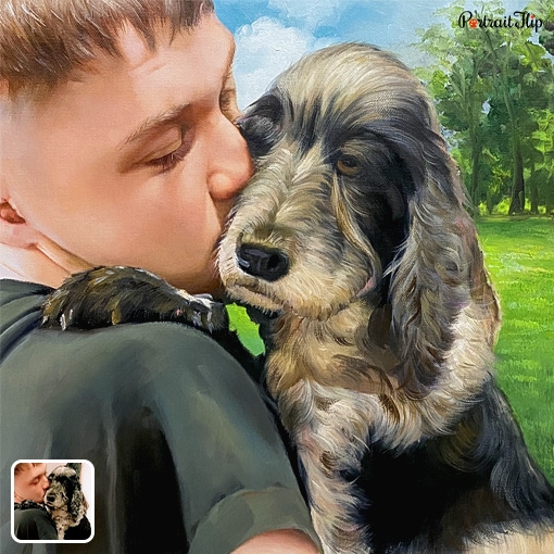 photo to boy and dog oil painting