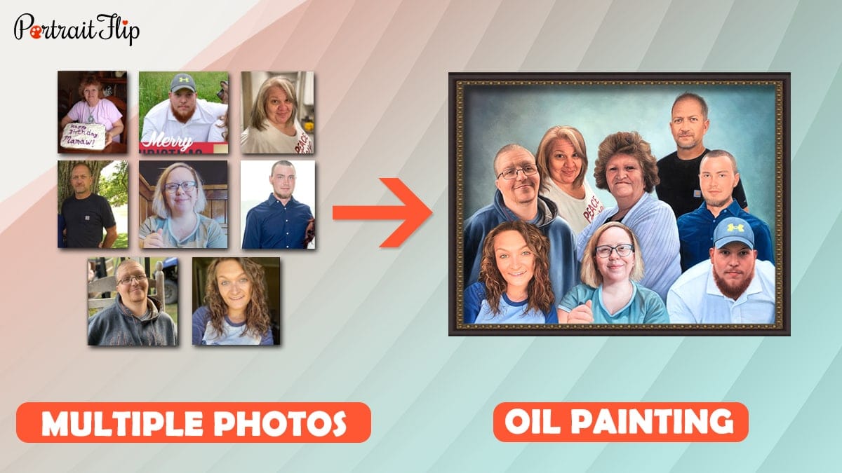 Multiple photos to family oil portrait PortraitFlip 