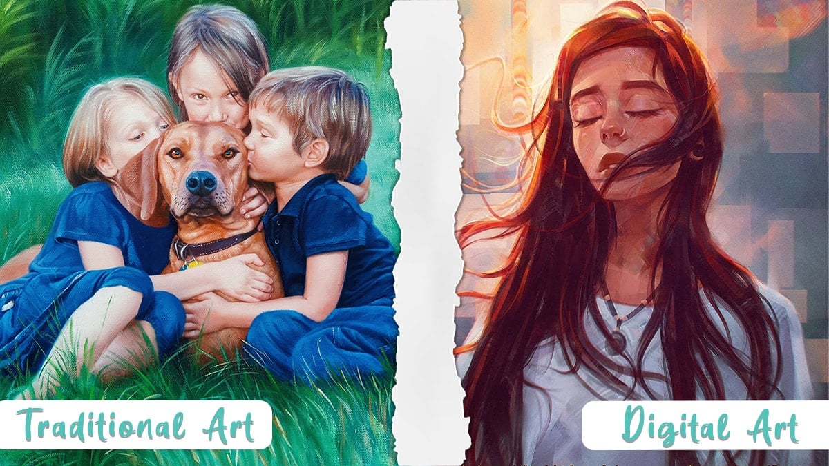 Traditional art vs digital art portraitflip