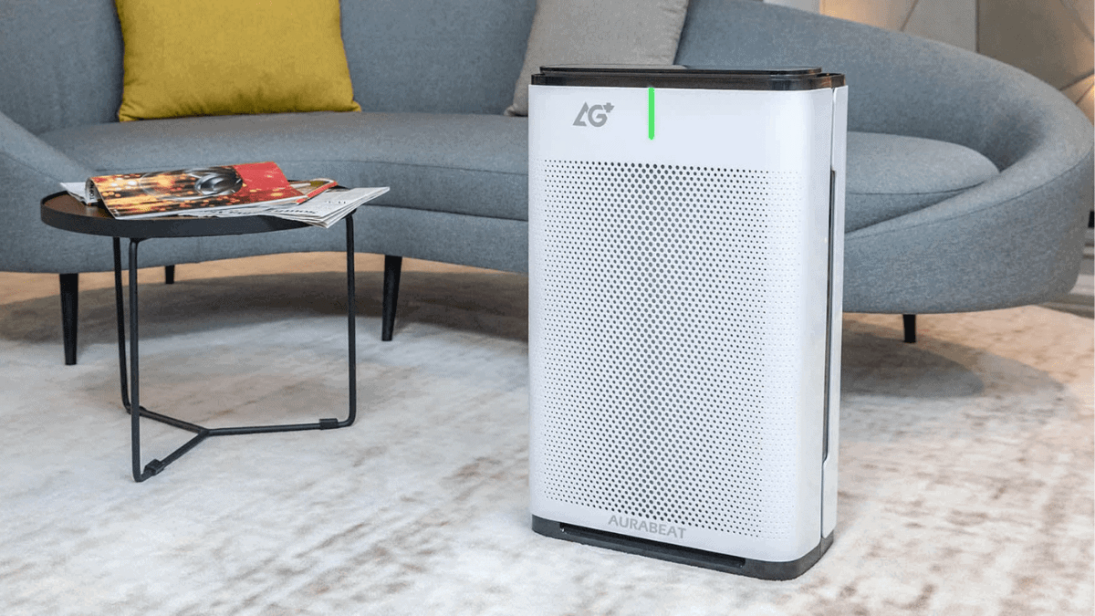 white colored air purifier cleaning the living room