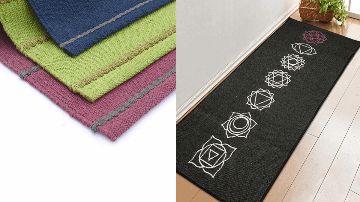 cotton yoga mat red green blue and black colored