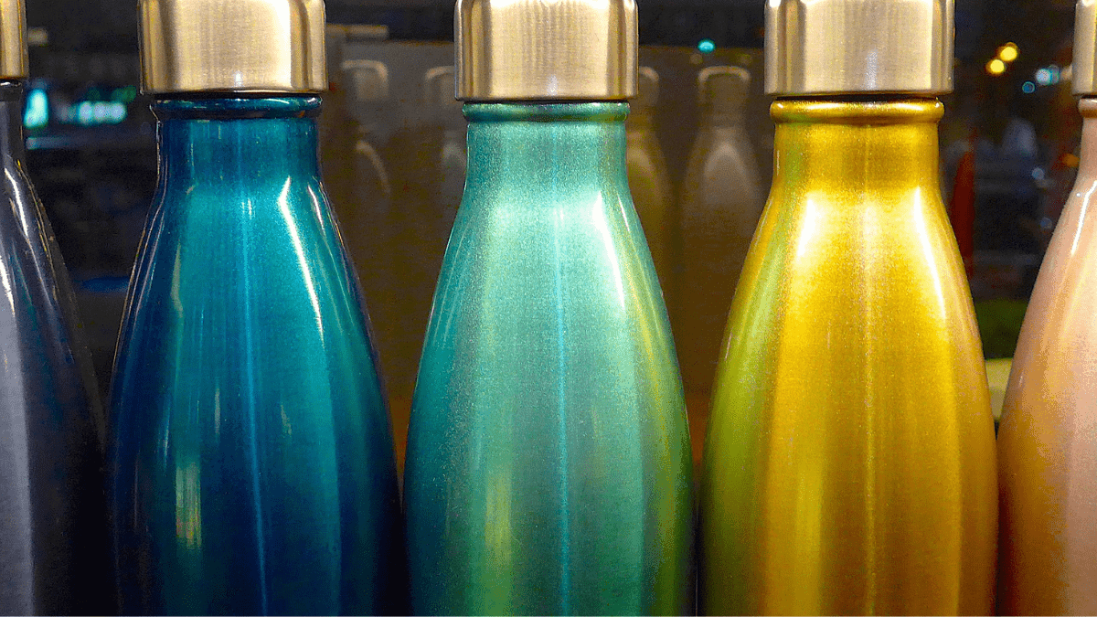 different colored metallic bottle 