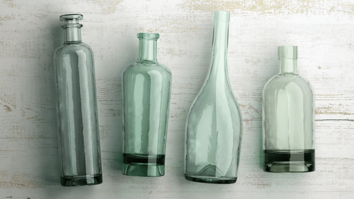 different glass bottles made from recycled glass