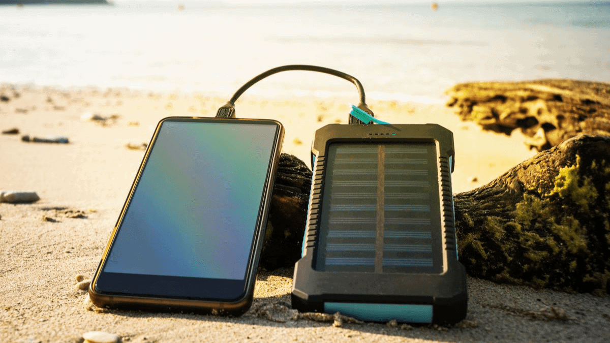 solar power charger on a beach