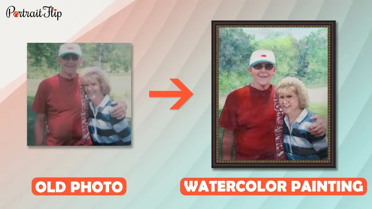 Old photo of a couple is restored into a beautiful handmade painting by portraitflip. 