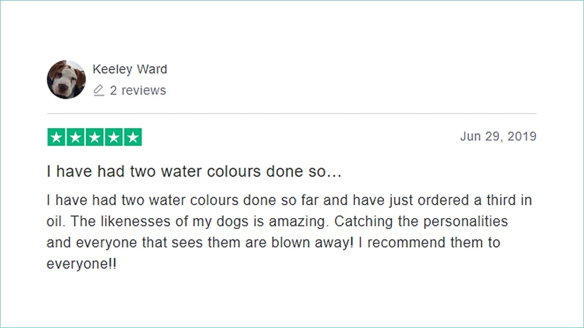 Portraitflip review on trustpiliot. Keeley ward says how happy she is with the painting service.