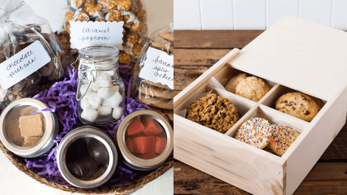 A snack box, filled with homemade sweets as a christmas gift for grandpa.