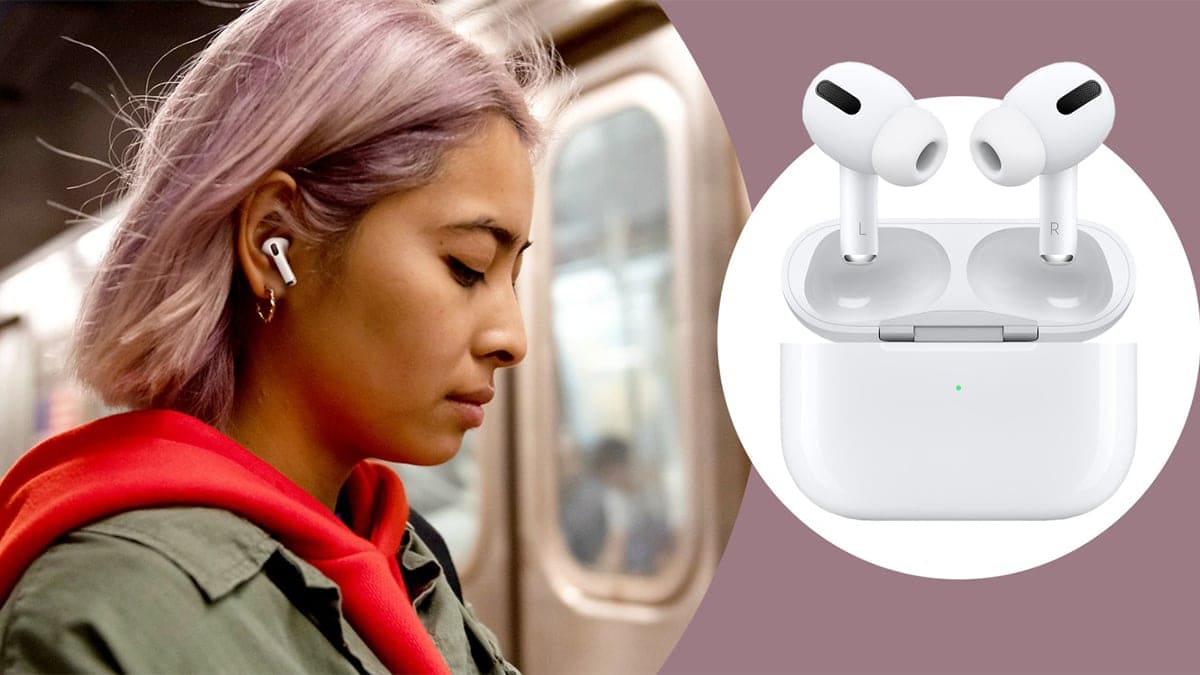 A woman listening to songs with an airpod.