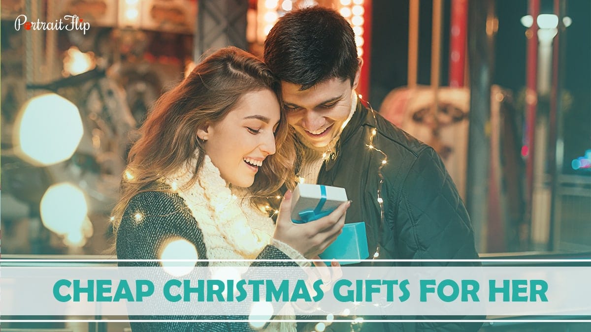 Cheap Christmas Gifts For Her: A girl is surprised by her boyfriend's present. 