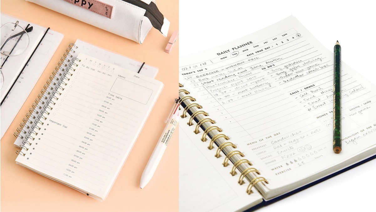 Daily planner with notes written on them