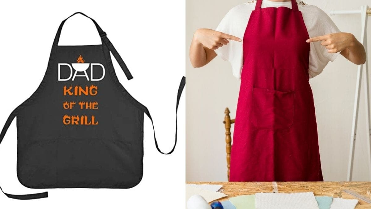 There are two grilling aprons. First is in black and the other one is in pink color. 