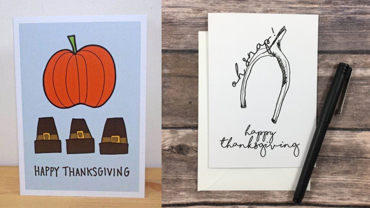 hand-drawn "happy thanksgiving" cards 