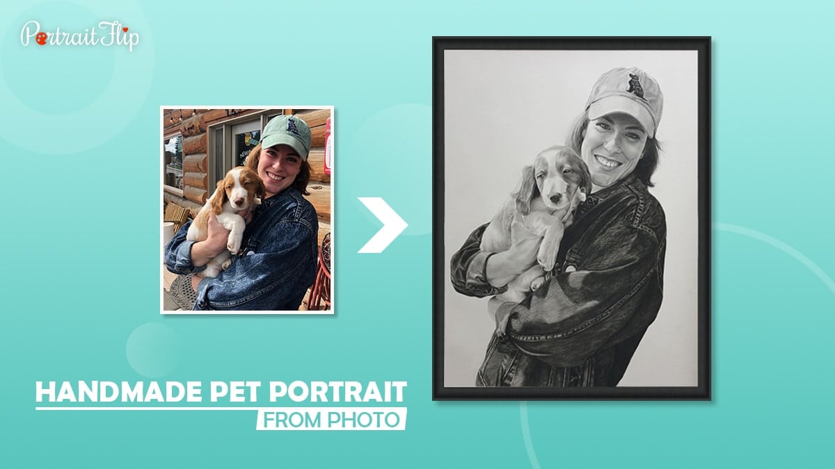 A photo of a girl with her dog is beautifully converted into a handmade portrait by Portraitflip. 