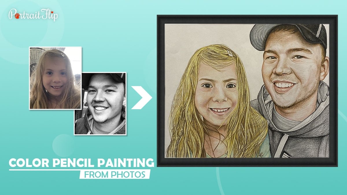 Two photos are compiled into a beautiful handmade color drawing by Portraitflip. 