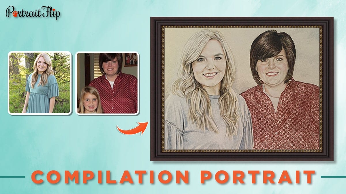 Color pencil portrait from photo of a mother and a daughter.