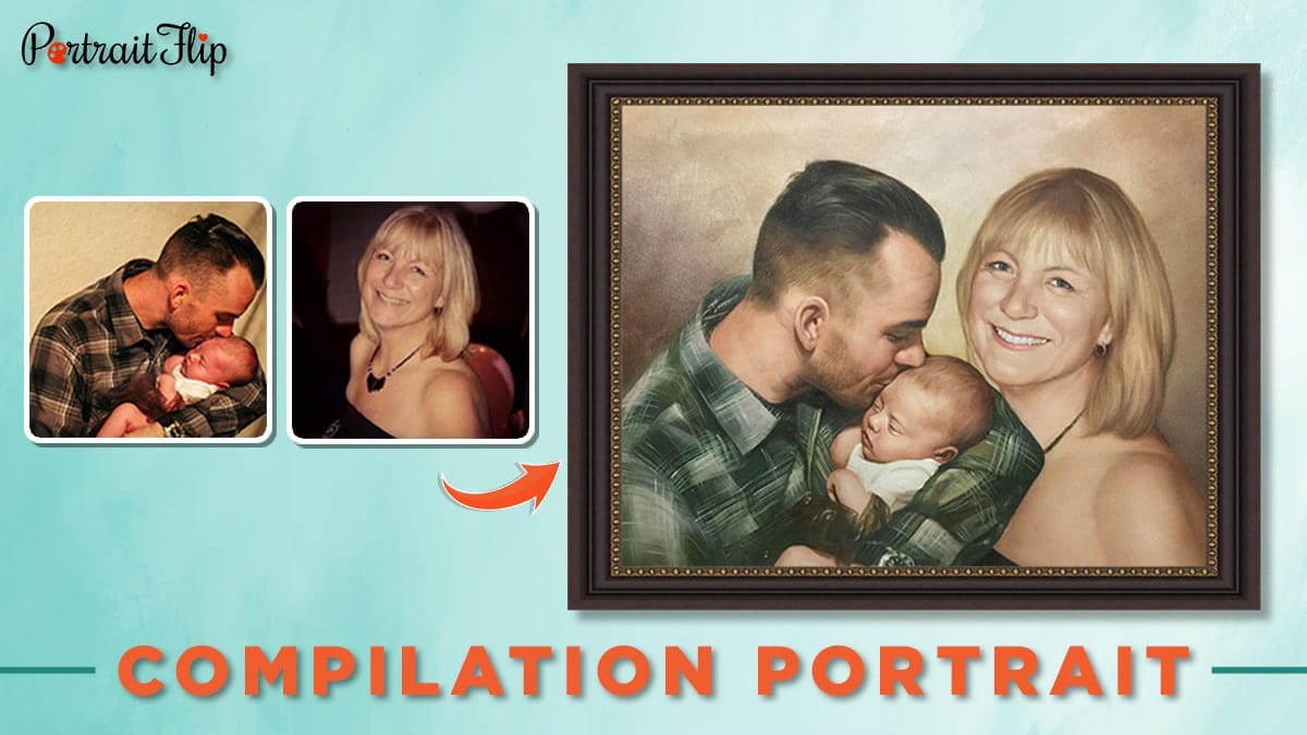 30 under 30 compilation oil portrait of a man, a woman and an infant.