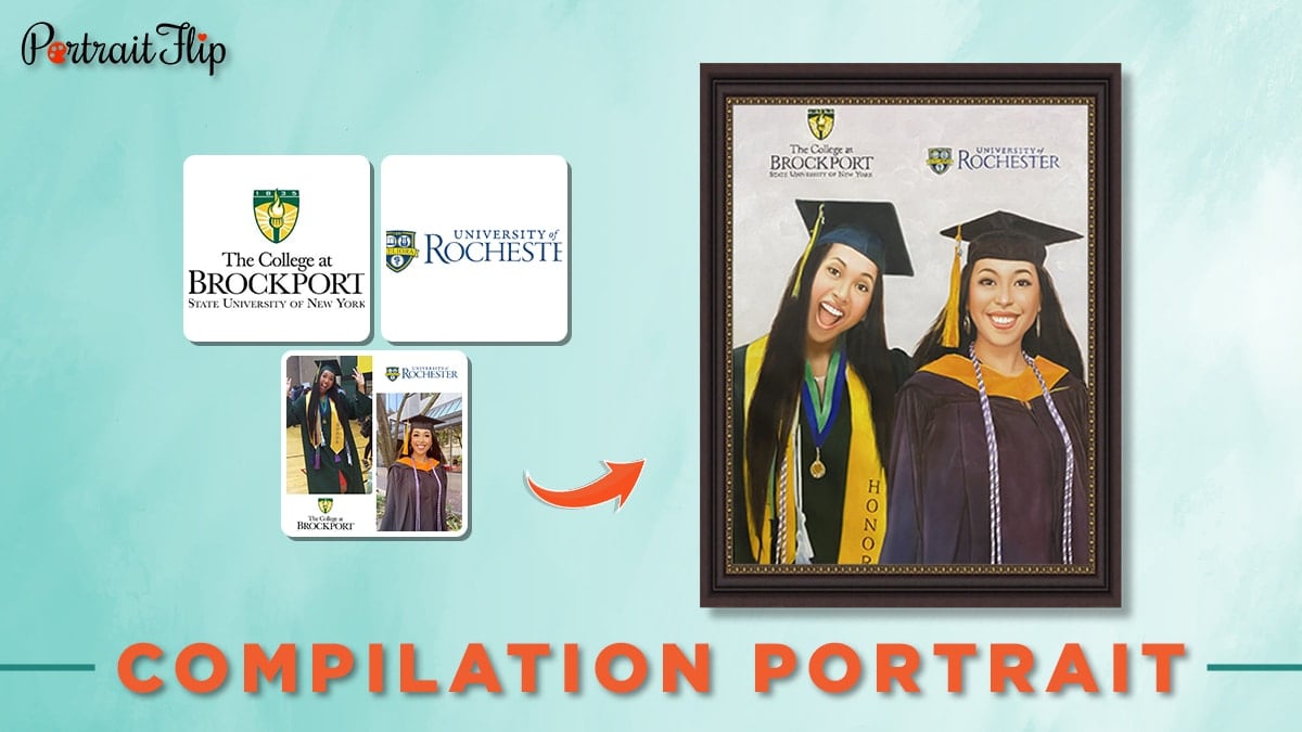 Compilation Portrait of two women in graduation attire