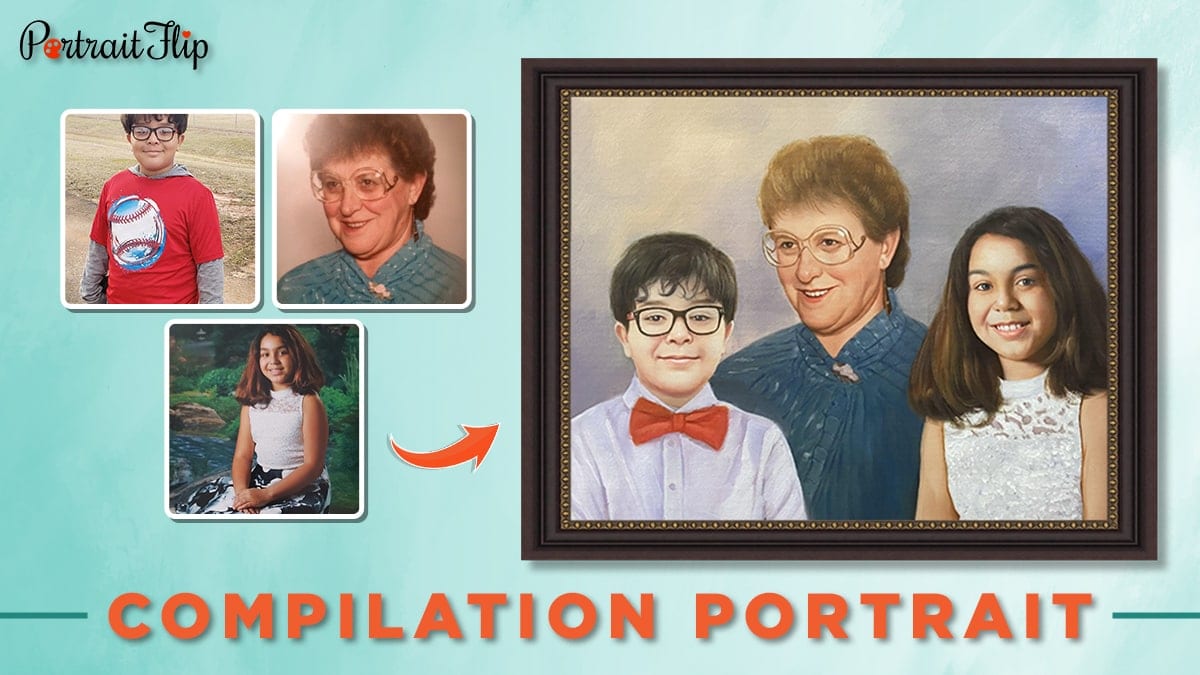 Compilation portrait of an old woman, a young girl and a boy for 30 under 30. 