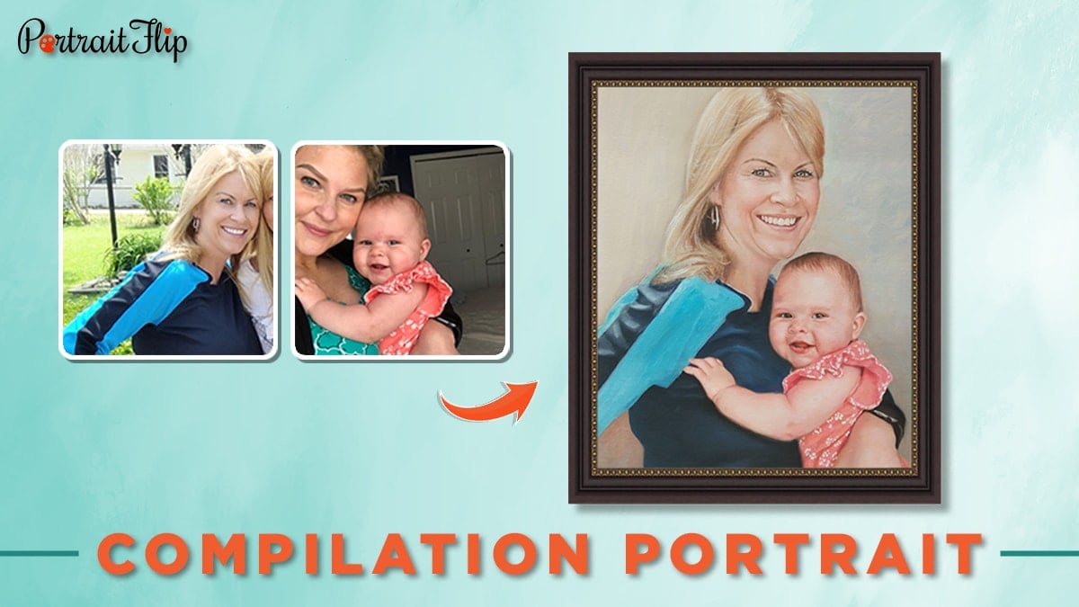 Compilation portrait from photo of a woman and a baby.