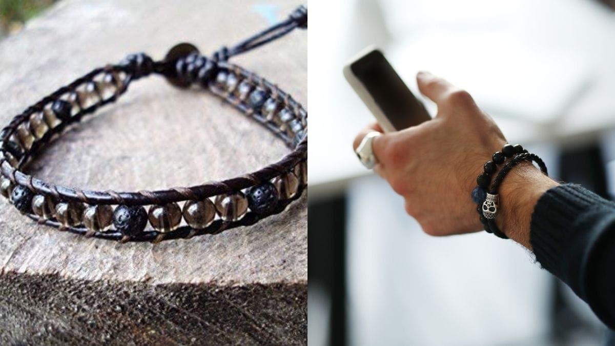 Two amazing handmade bracelets are shown in two different backgrounds. 