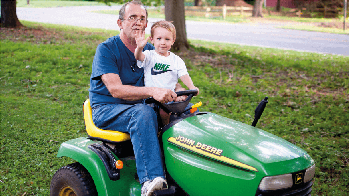 A grandpa who is passionate about his lawn, get a new lawnmower and is enjoying mowing his awn with his grandson.
A this an amazing Christmas gifts ideas for grandpa.