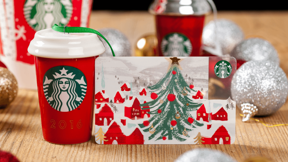 A gift card from starbucks during Christmas. 
