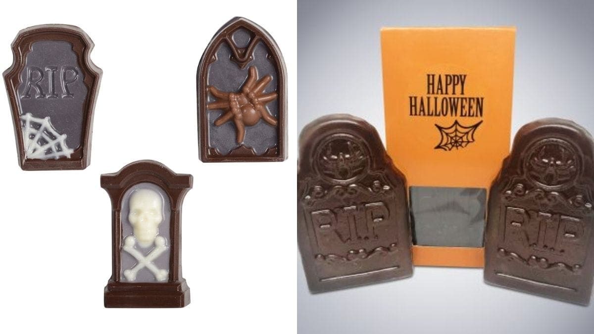 Chocolates in the shape of tombstones given as gifts for halloween.