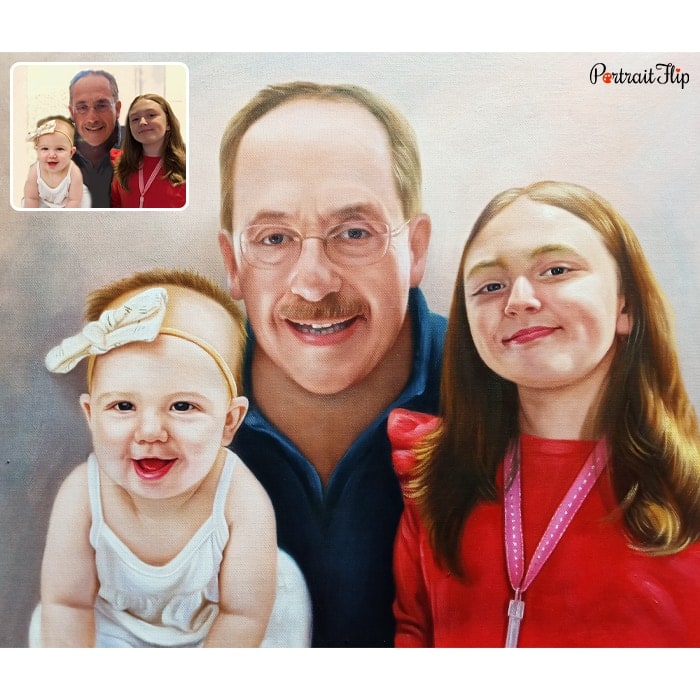 father with two daughters acrylic painting