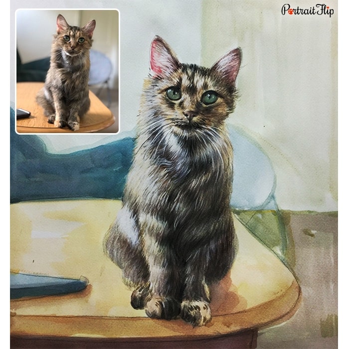cute cat watercolor painting