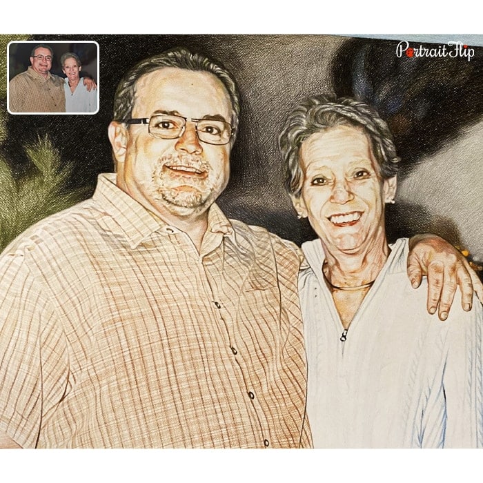old couple colored pencil drawing
