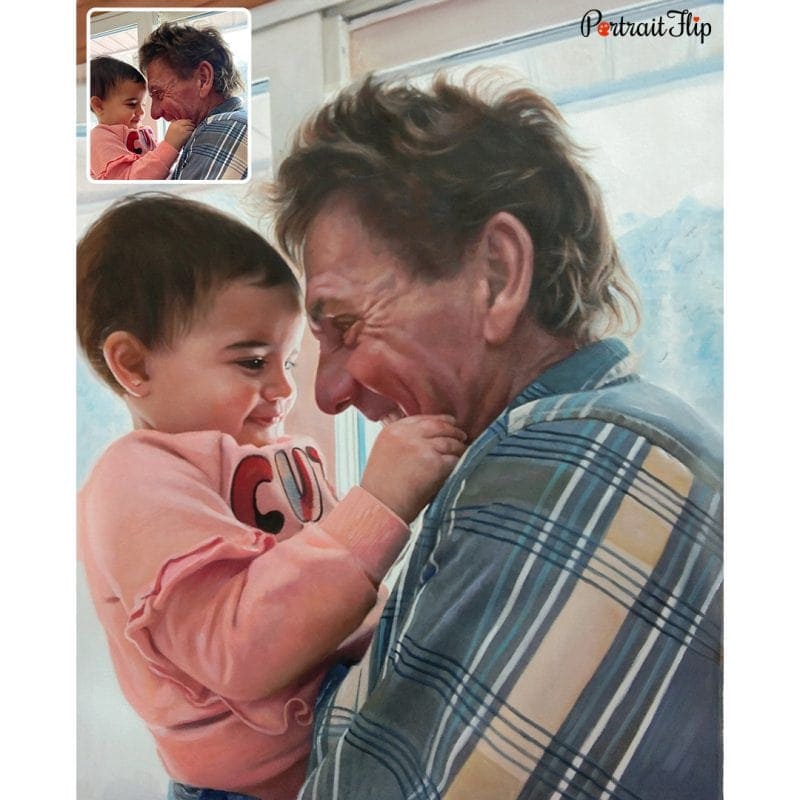 grandpa with kid oil painting