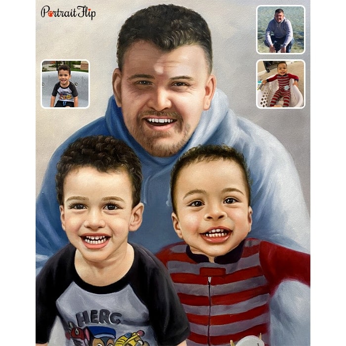 father with two sons compilation portrait