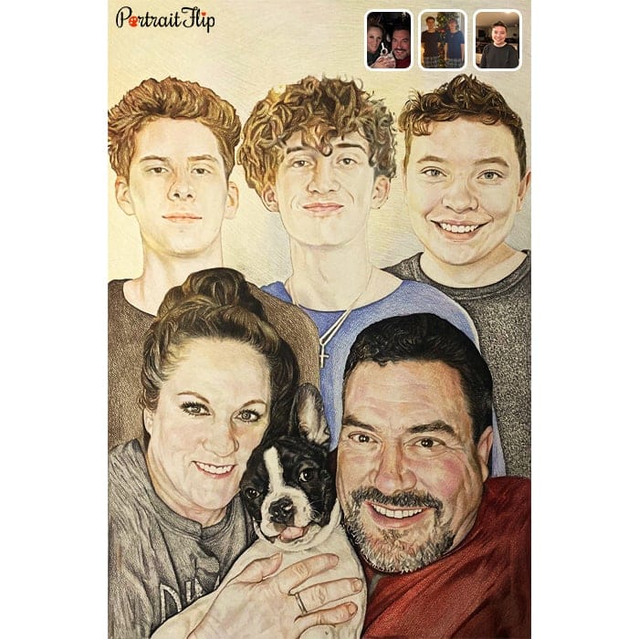 family merged colored pencil drawing