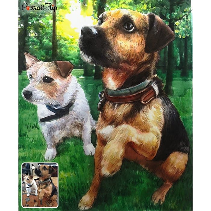 two dogs watercolor painting