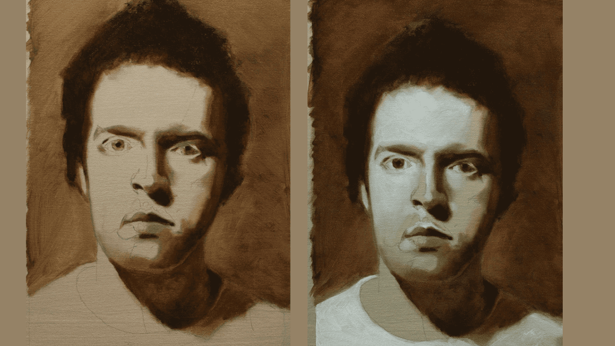 Chiaroscuro technique in oil painting.