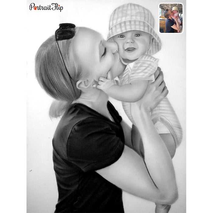 mother with baby pencil sketch