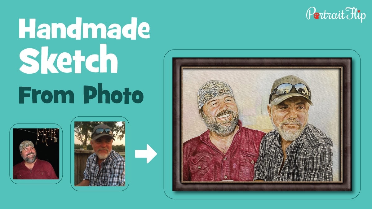 A Beautiful Handmade Sketch by PortraitFlip depicts a son with his father smiling and looking on the left side.