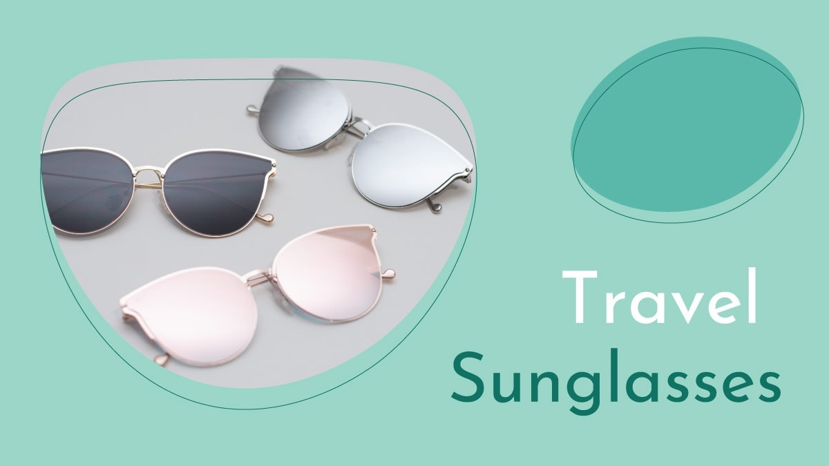 Funky and cool collections of travel sunglasses are placed on the white background. 
