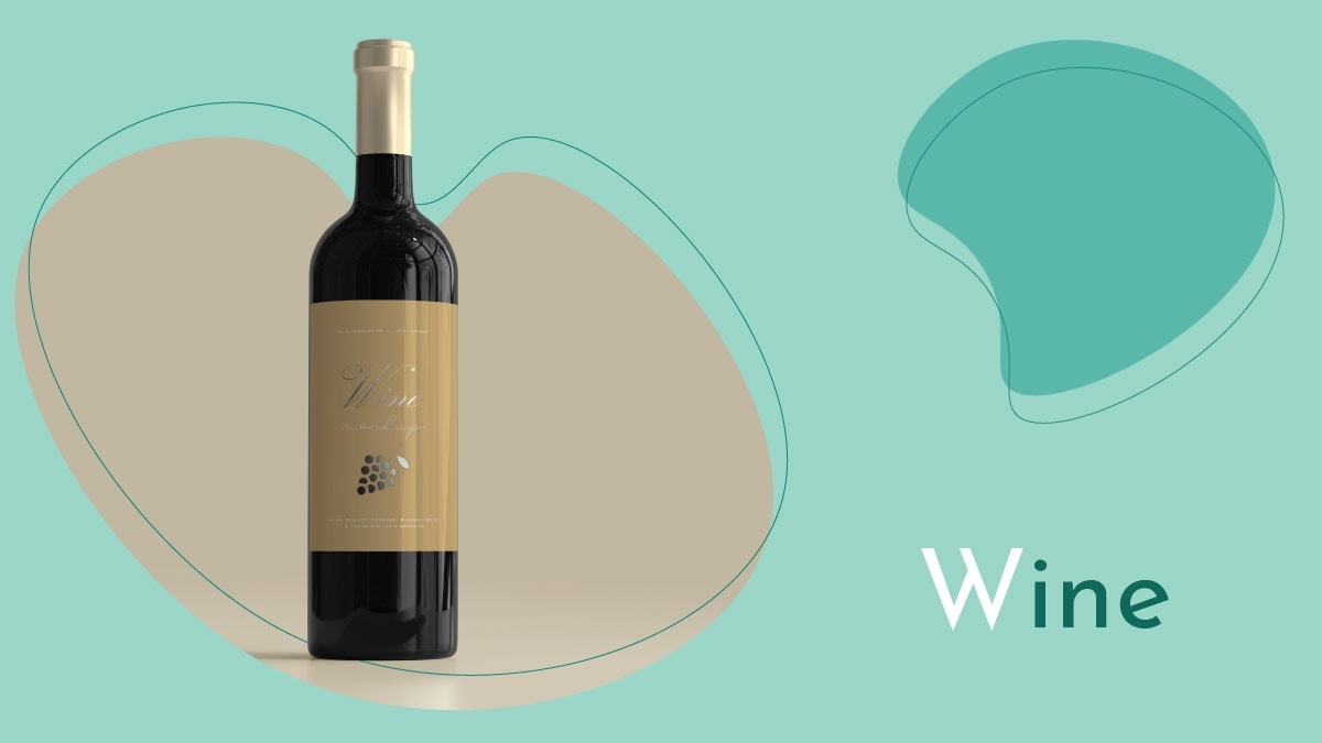 A classic black shaped wine bottle is placed on the brown background. 