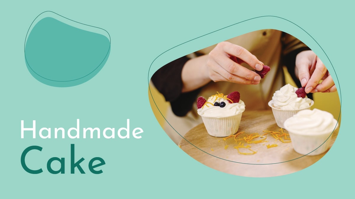A boy is adding toppings on the delicious a handmade cake and muffins. 