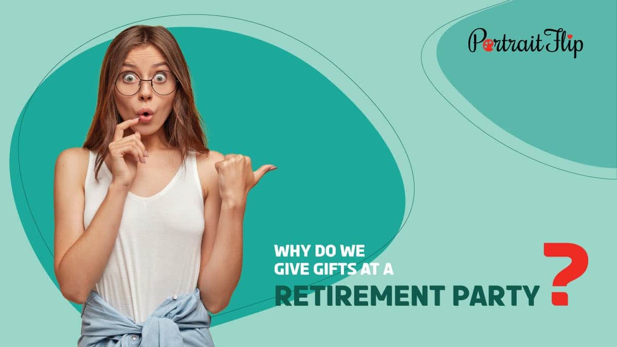 Why Do We Give Gifts At A Retirement Party? A girl in a white crop top giving a surprise look and pointing her left thumb on the left side.  