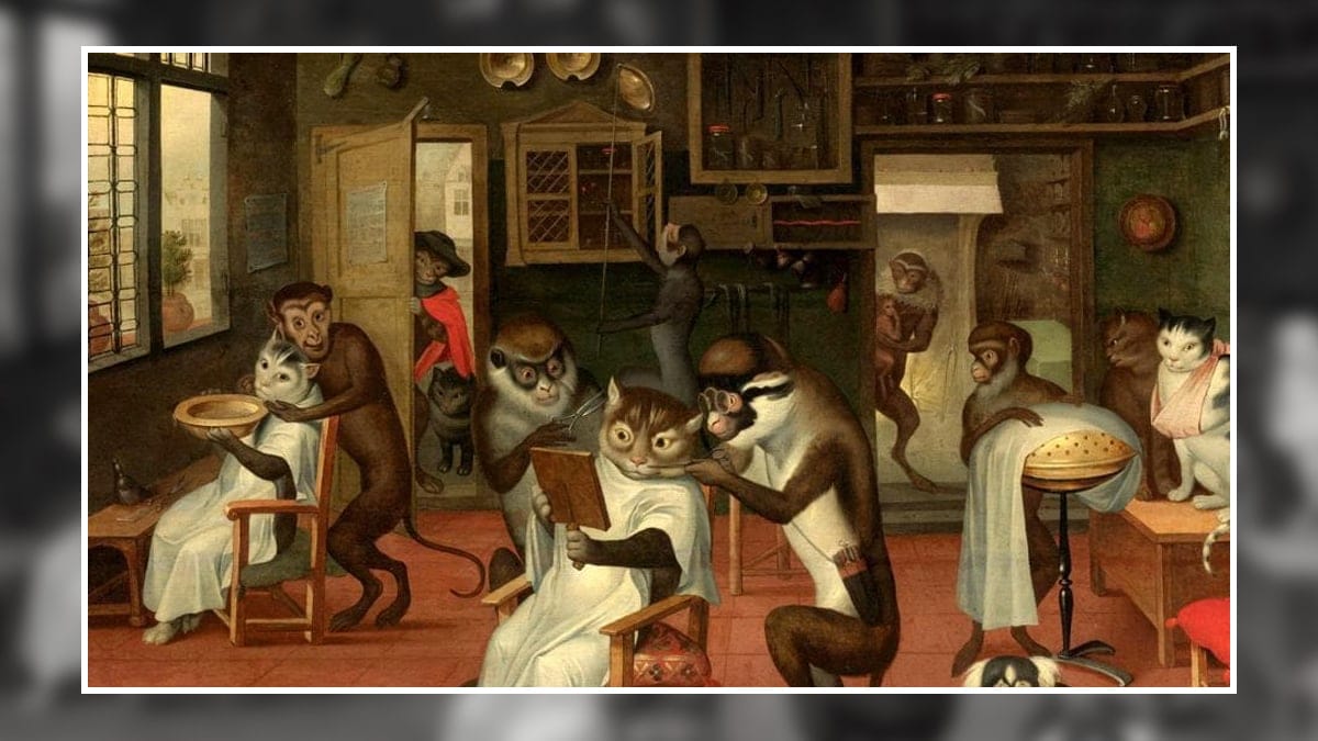 Barber Shop with Monkeys and Cats Famous Cat Paintings