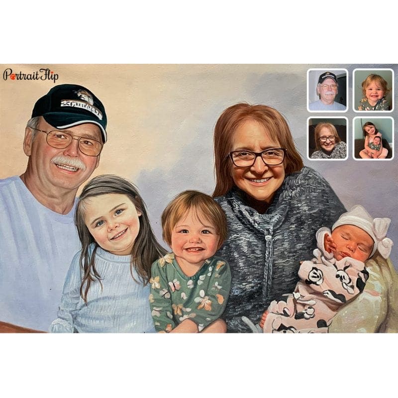 three babies with grandparents compilation portraits