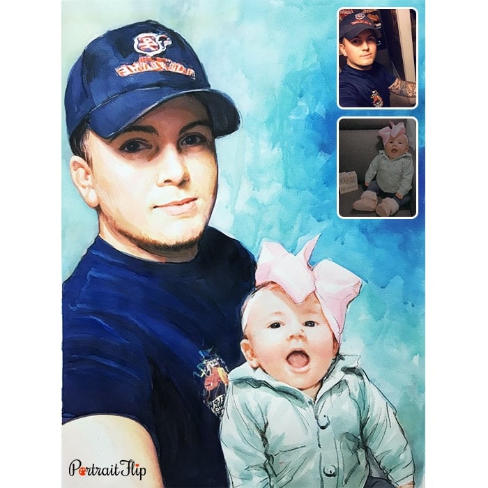 baby with father watercolor painting