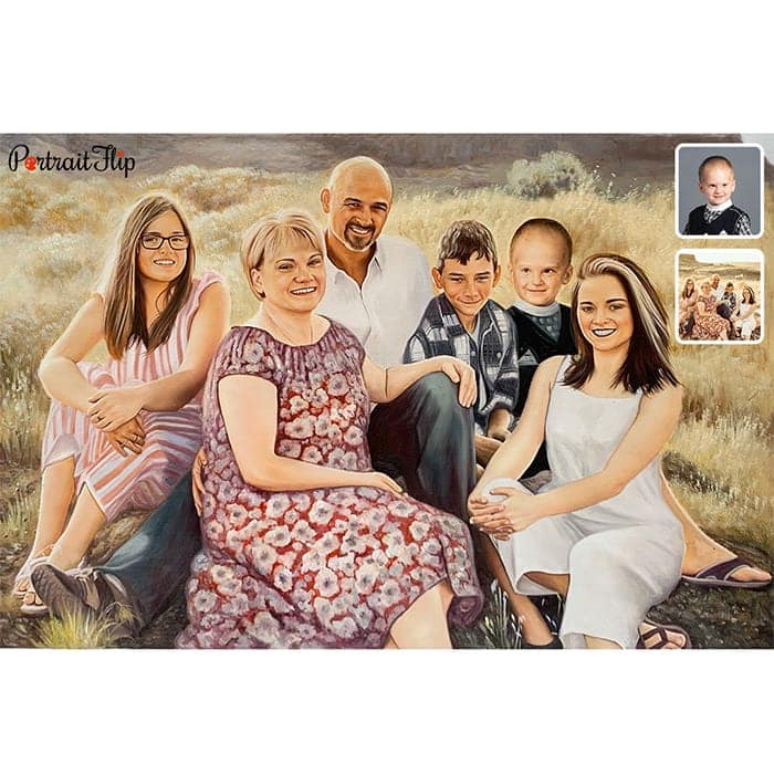 big happy family oil portrait