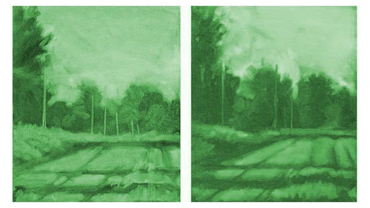 underpainting done in the shade of green. 
