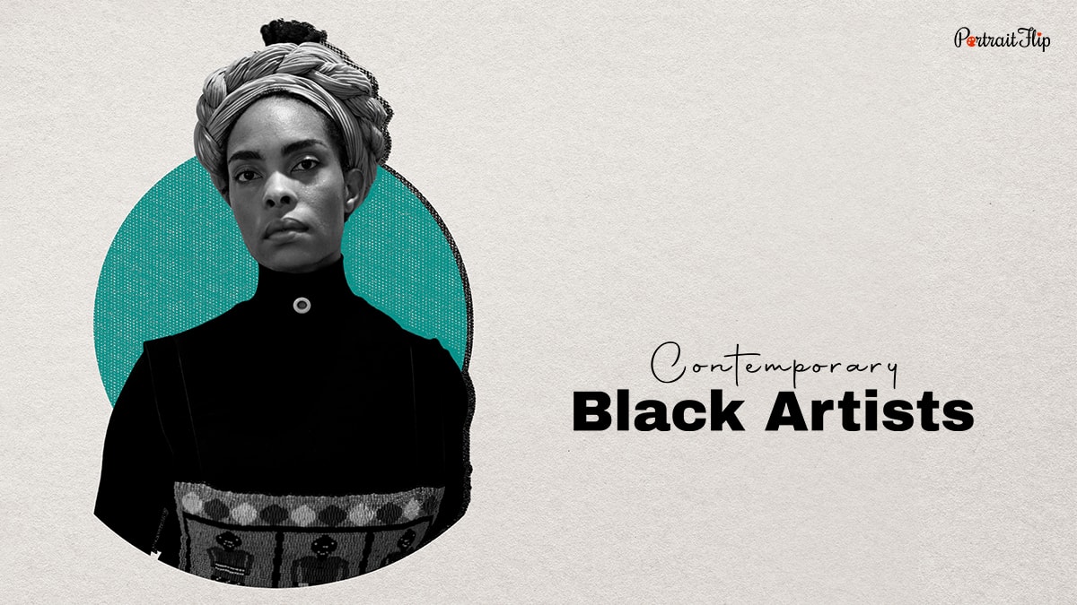 A black woman artist on the cover image for Contemporary Black Artists.