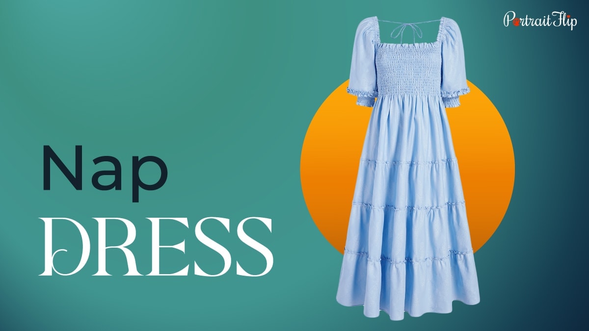 A nap dress with puff sleeves and open upper back. 
